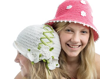 CROCHET PATTERN Bouquet de Fleurs Crochet Pattern Two Hats with Easy Detachable Flowers  Sizes Child (Youth, Adult)