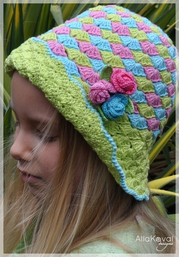 Rose Hat Pattern CROCHET PATTERN Rose Buds Crocheted Hat Pattern for Sizes Infant ...