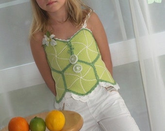 CROCHET PATTERN Fruity Fun 2 Citrus Top Corset Crochet Pattern Sizes 3/4 (5/6, 7/8, 9/10) years in PDF