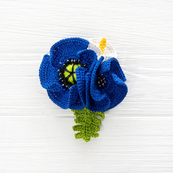 CROCHET PATTERN Imagical Garden. Blue Poppy Crochet Pin Crochet Pattern in Pdf format