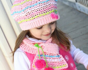 CROCHET PATTERN Parfait Hat & Scarf Crochet Pattern in PDF for Medium/toddler, Large/child, X-Large/adult