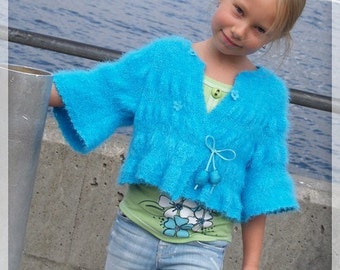 PATTERN Turquoise Sweater Knit Pattern with Crochet Details for Sizes 2-12 in PDF Instant Download