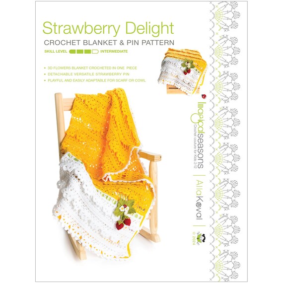 CROCHET PATTERN Strawberry Delight Girls Adult Blanket/Throw & Strawberry Pin Ebook Crochet Pattern in Pdf format