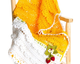 CROCHET PATTERN Strawberry Delight Girls Adult Blanket/Throw & Strawberry Pin Ebook Crochet Pattern in Pdf format