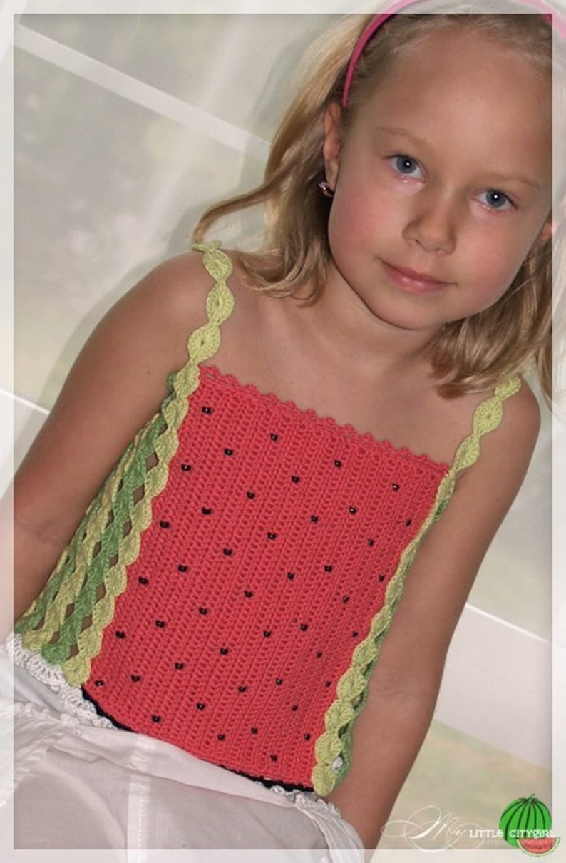 CROCHET PATTERN Fruity Fun. Watermelon Top Sizes 2-12 Years Pattern in