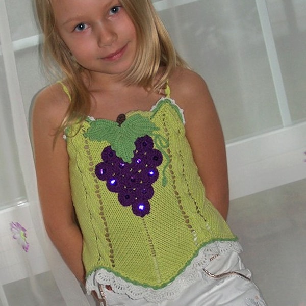 PATTERN Fruity Fun 2. Grape Top Sizes Knit Pattern with Crochet Details for Sizes 2-12 years in PDF eBook