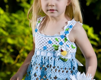 CROCHET PATTERN Forget Me Not Tunic Top & Daisy Pin Crochet Pattern for Sizes 2-12 years in PDF eBook