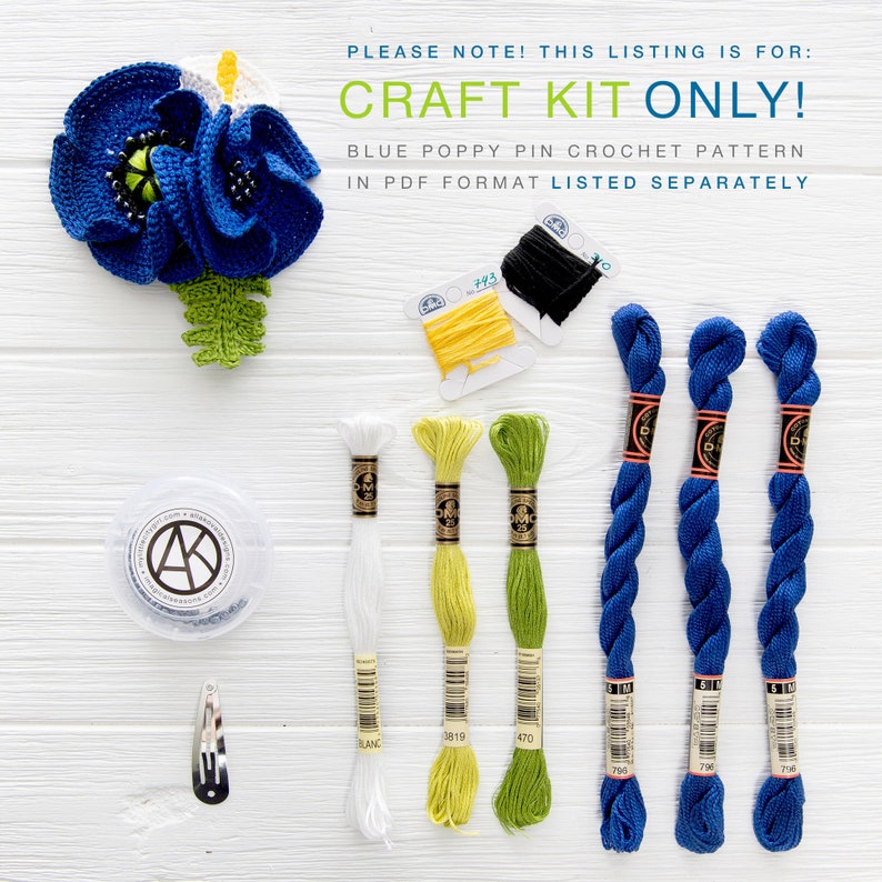 Imagical Garden CRAFT KIT for Blue Poppy Crochet Pin Supplies image 1