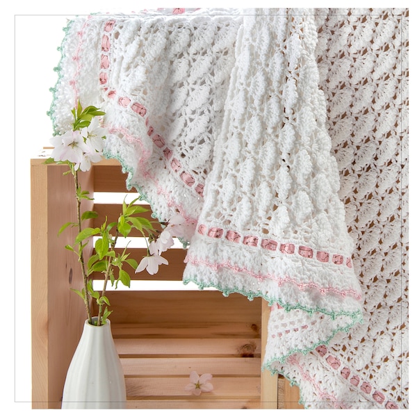 CROCHET PATTERN Cherry Blossom Easy-Adjustable-Size Blanket Ebook PDF Instant Download