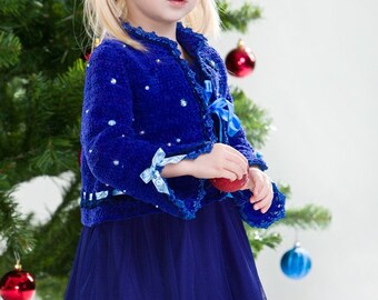 CROCHET PATTERN Holidays Royal Blue Liliana Jacket Sizes 2T-12 Years Pattern in PDF