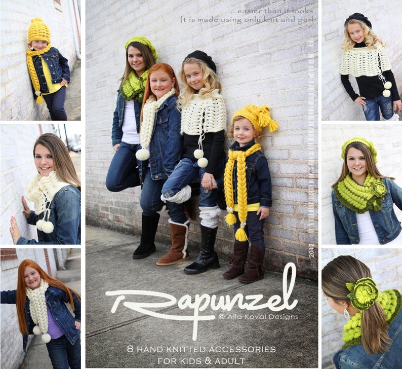 8 KNIT DESIGNS PATTERN Rapunzel Hand Knitted Accessories eBook/ Knit Pattern in Pdf Instant Download image 1