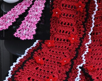 CROCHET PATTERN Holidays Sassy Chic Scarf  with 2 edgings Crochet pattern in PDF Instant Download