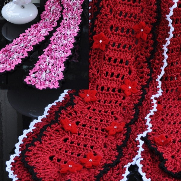 CROCHET PATTERN Holidays Sassy Chic Scarf  with 2 edgings Crochet pattern in PDF Instant Download