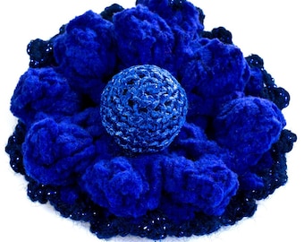 CROCHET PATTERN Holidays Gift Royal Blue Crocheted Flower Pins Brooch Hair Accessories Pattern in PDF eBook