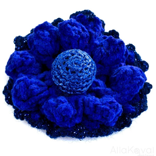 CROCHET PATTERN Holidays Gift Royal Blue Crocheted Flower Pins Brooch Hair Accessories Pattern in PDF eBook