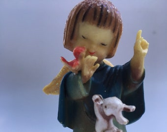 Vintage Plastic ANGEL with Animals Ornament Upcycled Christmas Decoration Vintage Spool