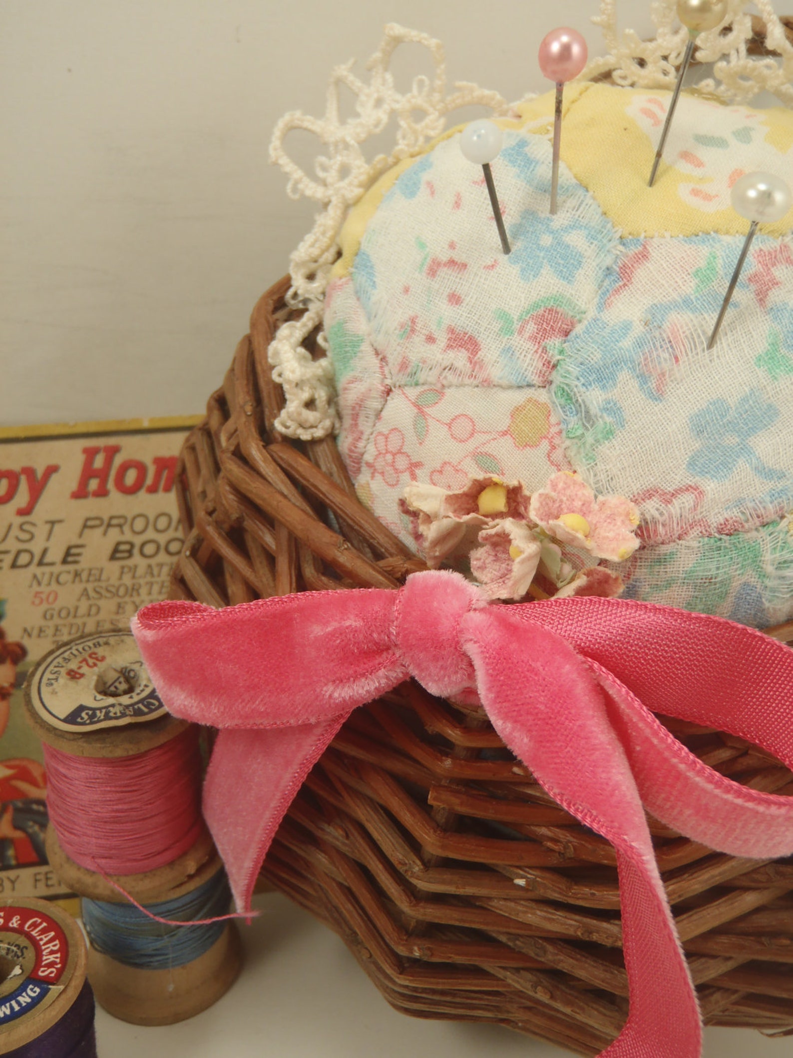 Upcycled Quilt Pin Cushion in Hanging Basket Repurposed Etsy