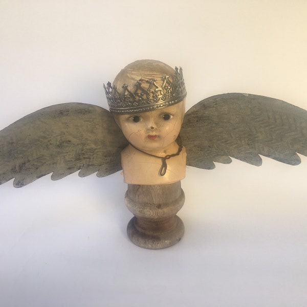 Vintage Angel DOLL Head Assemblage Repurposed Upcycled Sculpture Mixed Media Art Unique