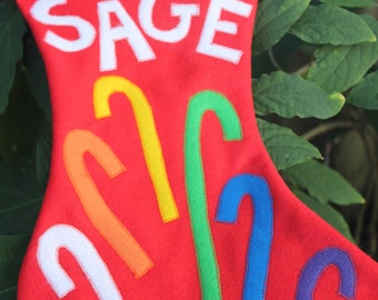 Felt Christmas Stocking RAINBOW Candy Canes Custom Personalized