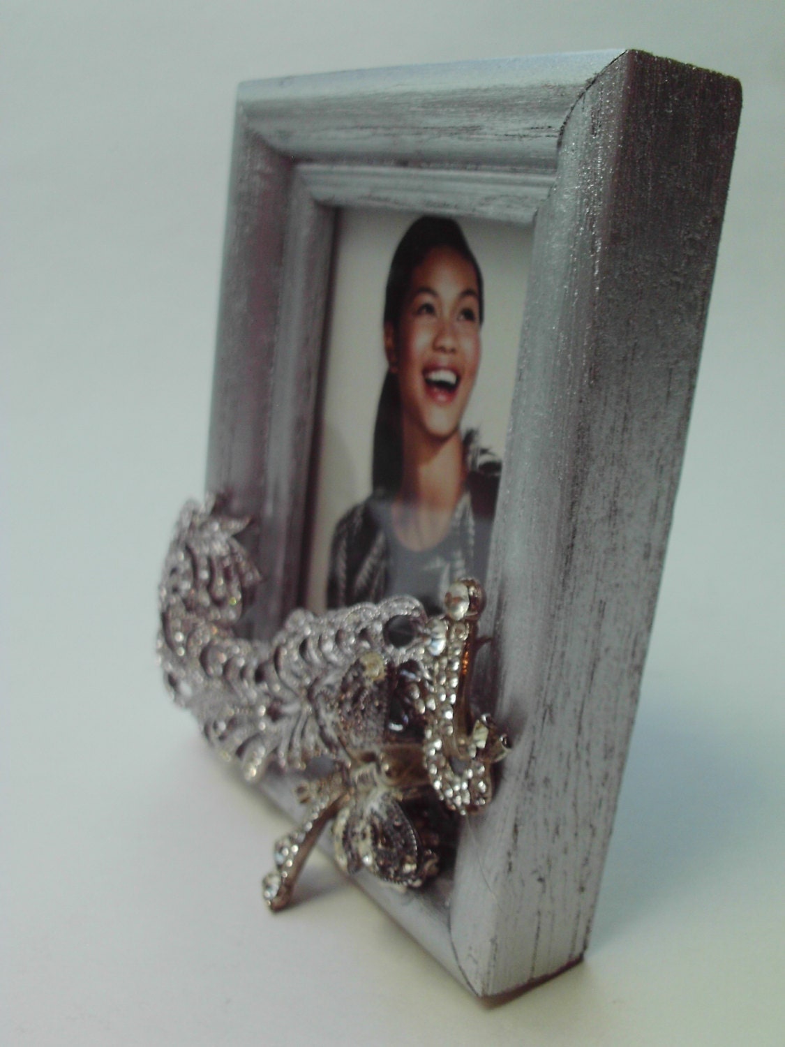 Upcycled Rhinestone Picture Frame Small Standing Frame Silver Etsy.de