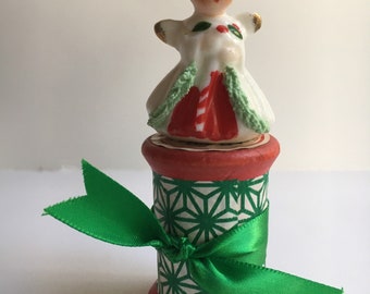 Vintage Christmas Sweet Angel Figurine Upcycled Christmas Decoration Vintage RED Wooden Spool Creatively Recycled