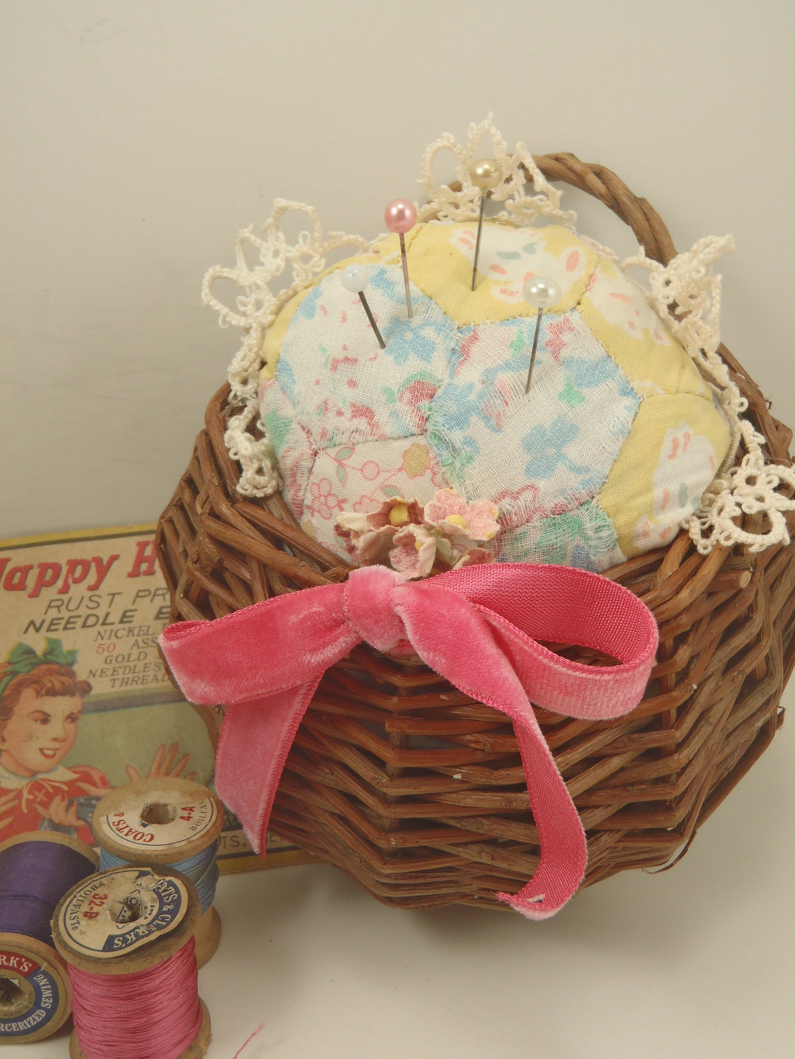 Upcycled Quilt Pin Cushion in Hanging Basket Repurposed Etsy