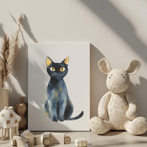 Disegno di un gatto stravagante su tela - Opera d&#39;arte di animali giocosi per la decorazione della cameretta dei bambini o della cameretta dei bambini