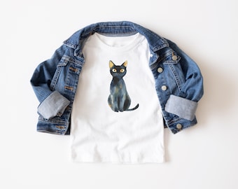 Camiseta infantil de algodón orgánico con adorable dibujo de gato hecho a mano