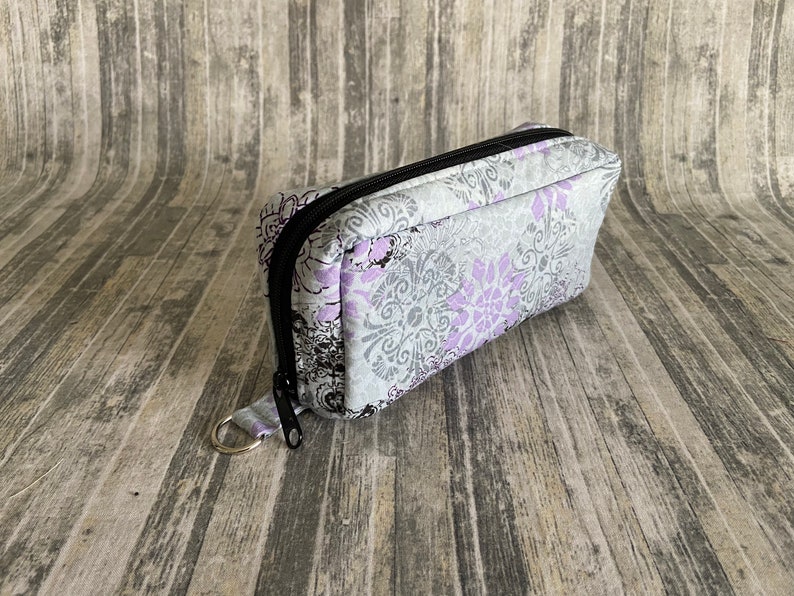 Essential Oil Case Holds 10 Bottles Essential Oil Bag Light Purple and Black Flowers on Gray image 1