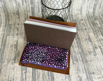 Zippered Insert for Midori Travelers Notebook, Choose your Size - Purple with blue green squares