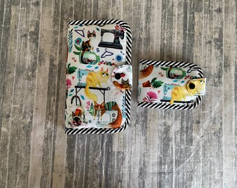 Two Piece Set Sewing Organizer Pouch and Needle Book Sewing Cats Fabric