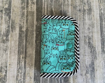 Cats on Turquoise ORT Thread Catcher: Cross Stitch Needle Case