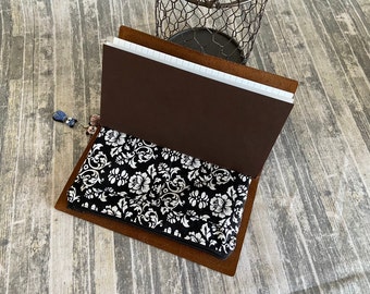 Zippered Insert for Midori Travelers Notebook, Choose your Size - Black and White Damask