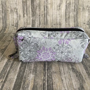 Essential Oil Case Holds 10 Bottles Essential Oil Bag Light Purple and Black Flowers on Gray image 2