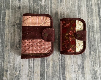 Needlebook needle pin holder sewing case sewing kit Brown and Pink stripe patchwork