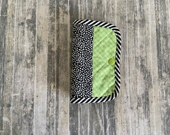 Thread Catcher Wallet: Lime Green, Black & White Stripe, Needle Pad