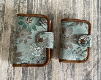 Needlebook needle pin holder sewing case sewing kit Turquoise and Brown Floral Prints