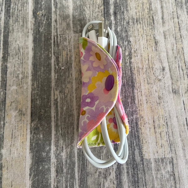 Cord Keeper Cord Taco Cord saver Cord Holder Travel cord case cord organizer Pretty Pink purple yellow white green floral print