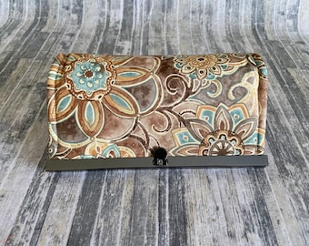 Floral Print Framed Clutch: Brown & Teal Handbag