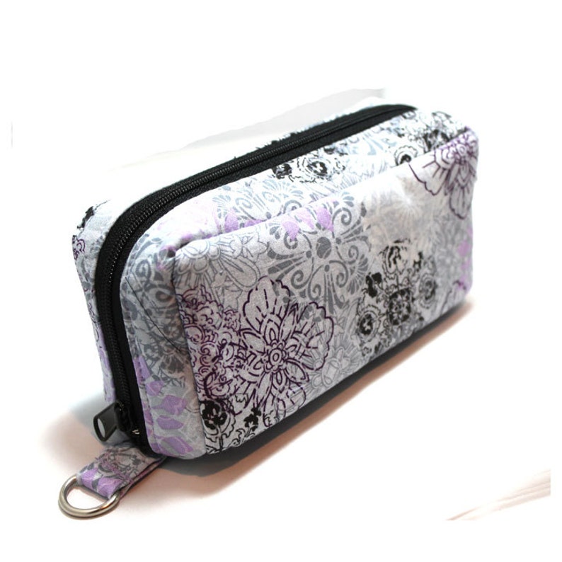 Essential Oil Case Holds 10 Bottles Essential Oil Bag Light Purple and Black Flowers on Gray image 3