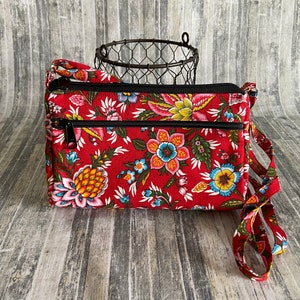 Sassy Cross Body Hipster with Adjustable Strap Vivid Red Floral