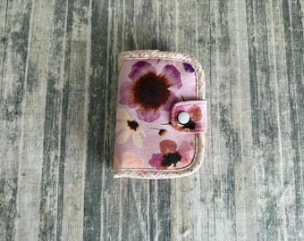 Small Needlebook needle pin holder sewing case sewing kit Brown and Pink floral prints