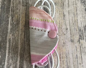 Cord Keeper Cord Taco Cord saver Cord Holder Travel cord case cord organizer pink green gray stripe print