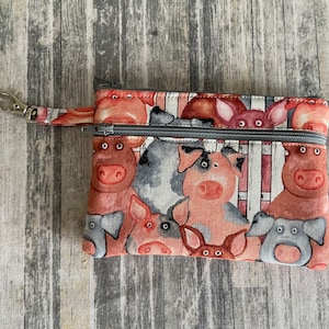Monedero grande con cremallera, tarjetero, monedero, estuche para dispositivos, monedero con doble cremallera, este cerdito