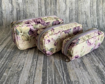 Accordion Pleated Multipurpose Pouch Cosmetics Journaling Crafting Three sizes Newfoundland Pouch Purple Roses