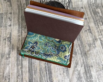 Zippered Insert for Midori Travelers Notebook, Choose your Size - Blue and Green Flowers Floral