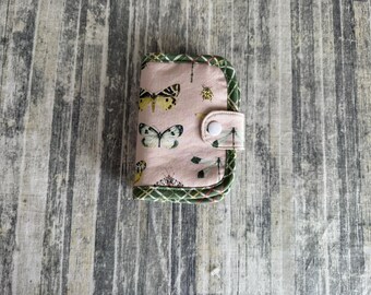 Small Needlebook needle pin holder sewing case sewing kit Butterflies Moths flying bugs Pink