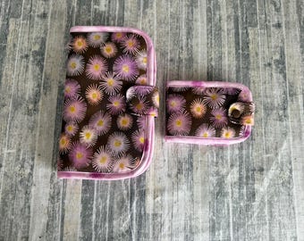 Two Piece Set Sewing Organizer Pouch and Needle Book Floral Sewing Dark