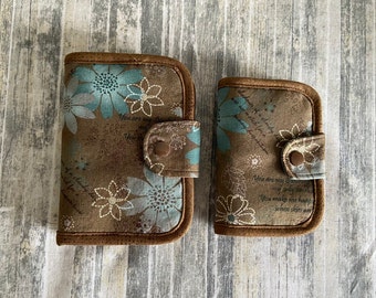 Needlebook needle pin holder sewing case sewing kit Brown and Turquoise Floral Prints
