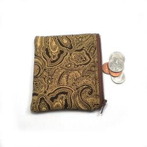Pocket Zipper Case, Change Purse, Card Case, Coin Purse, Brown and Tan Paisley image 3